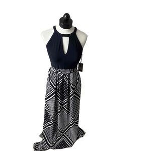 NWT‎ Vince Camuto Navy Blue White Geometric Sleeveless Cut Out Maxi Dress 4